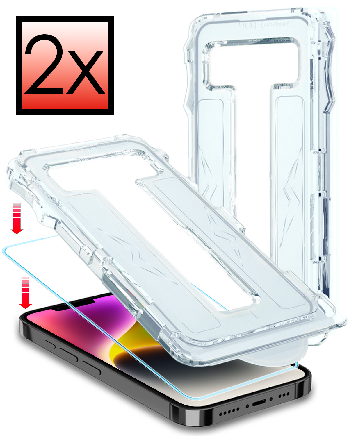 NoXx Screenprotector Geschikt voor iPhone 14 Plus Screenprotector Met Montage Frame Hybrid Flexibel Glass Full Cover - 2 PACK