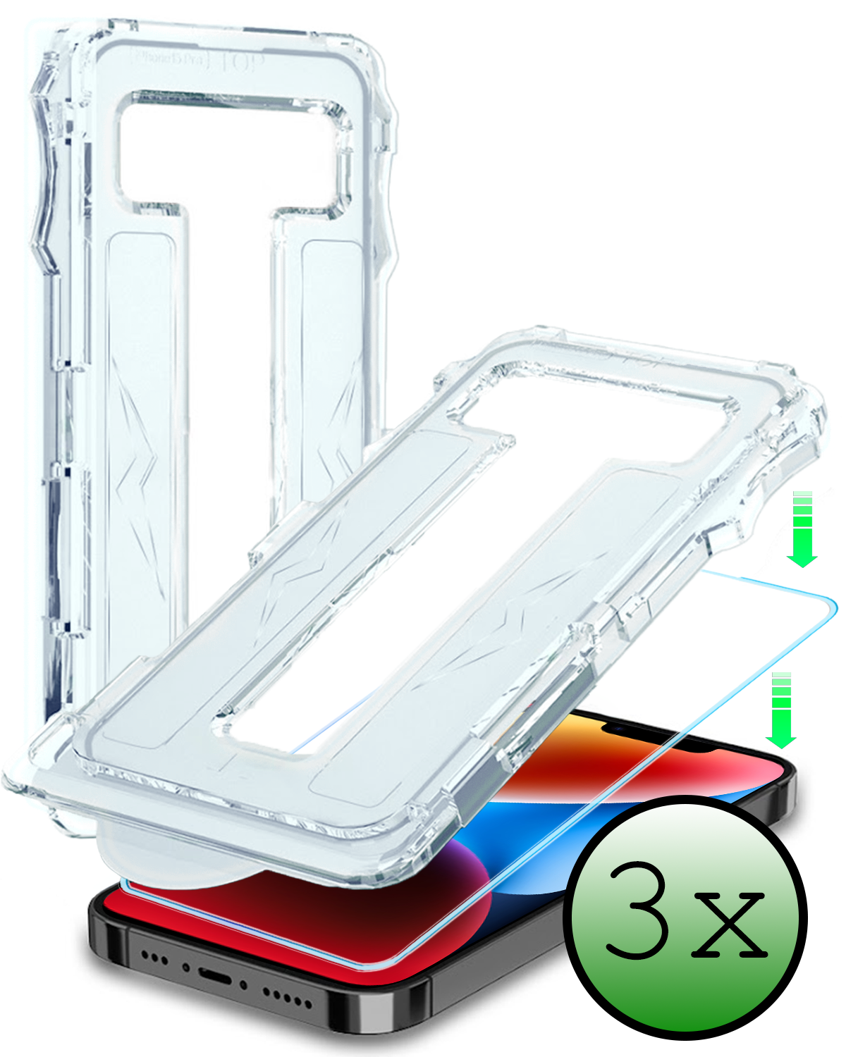 BASEY. Screenprotector Geschikt voor iPhone 14 Pro Screenprotector Met Montage Frame Beschermglas Flexibel Full Cover - Screenprotector Geschikt voor iPhone 14 Pro Screen Protector Met Installatie Kit Full Cover - 3 Stuks