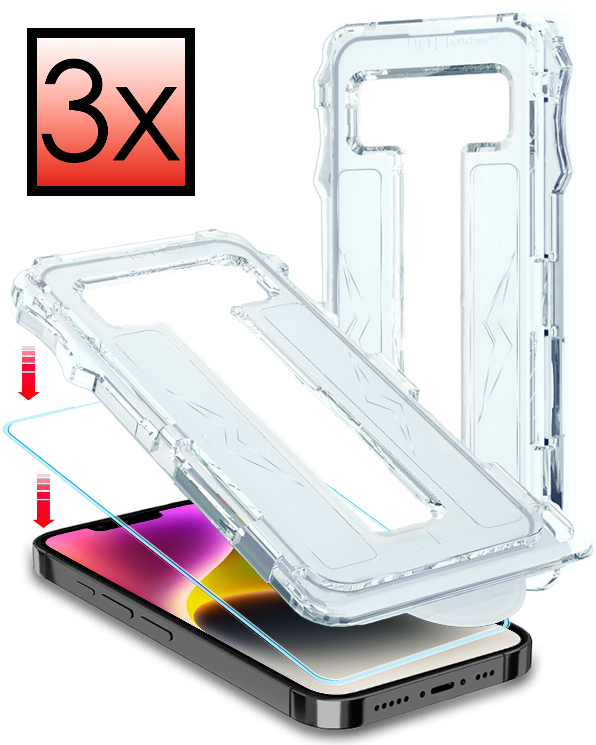 NoXx Screenprotector Geschikt voor iPhone 14 Pro Max Screenprotector Met Montage Frame Hybrid Flexibel Glass Full Cover - 3 PACK
