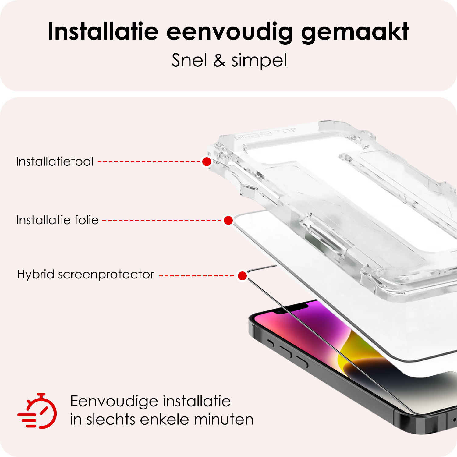 NoXx Screenprotector Geschikt voor iPhone 14 Pro Max Screenprotector Met Montage Frame Hybrid Flexibel Glass Full Cover - 3 PACK