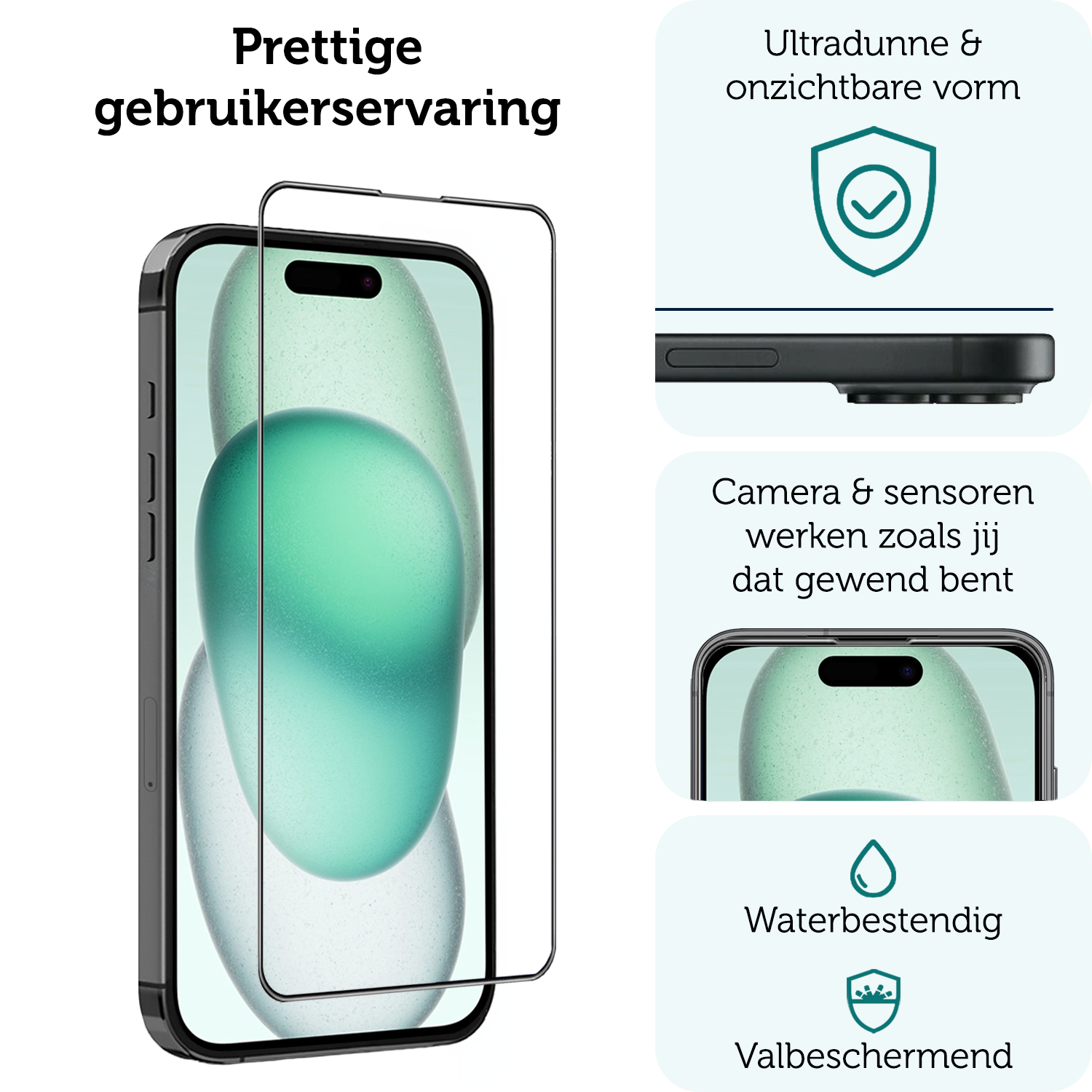 Forterra Screenprotector Geschikt voor iPhone 15 Plus Screenprotector Met Installatie Kit Flexibel Hybrid Full Cover - Screen Protector Geschikt voor iPhone 15 Plus Screenprotector Met Montage Frame Buigbaar Glas