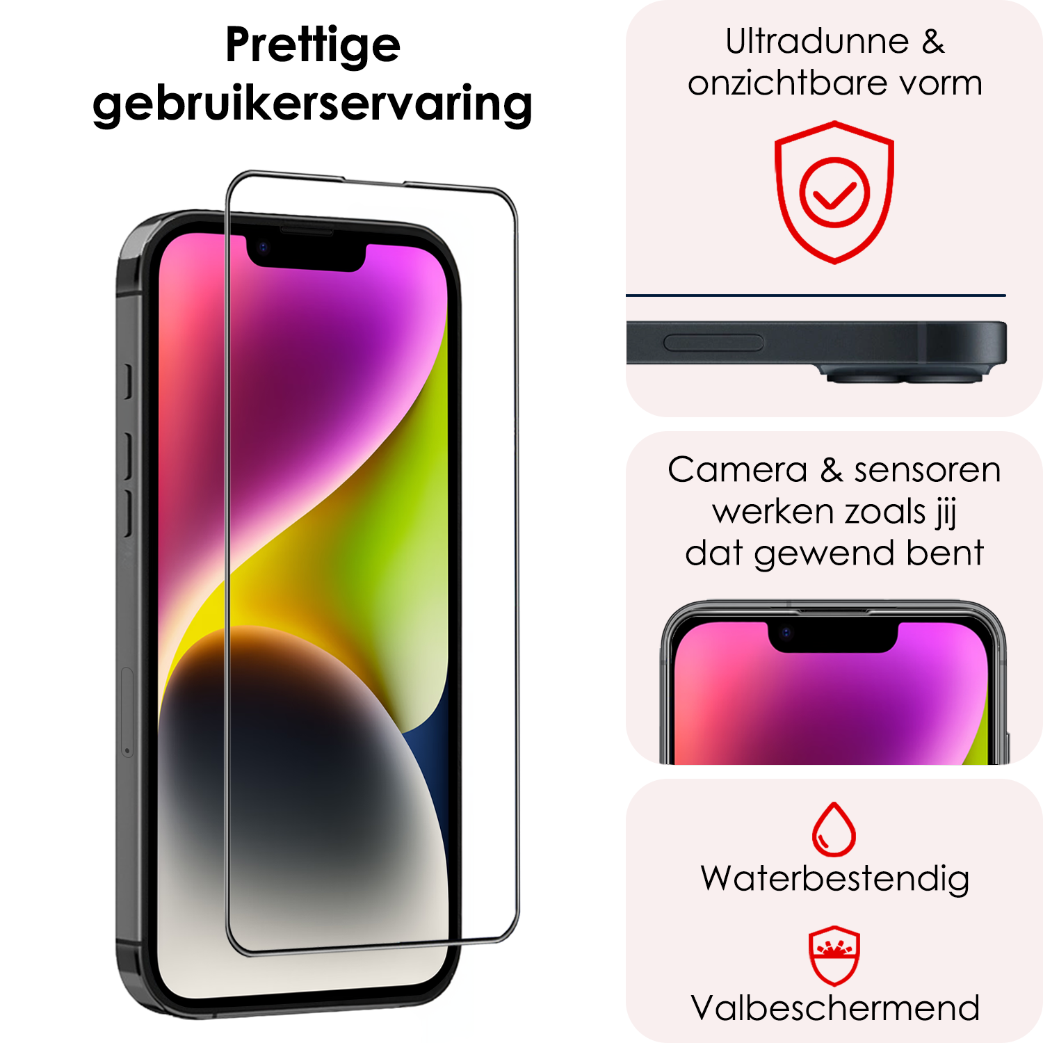NoXx Screenprotector Geschikt voor iPhone 14 Pro Max Screenprotector Met Montage Frame Hybrid Flexibel Glass Full Cover - 3 PACK