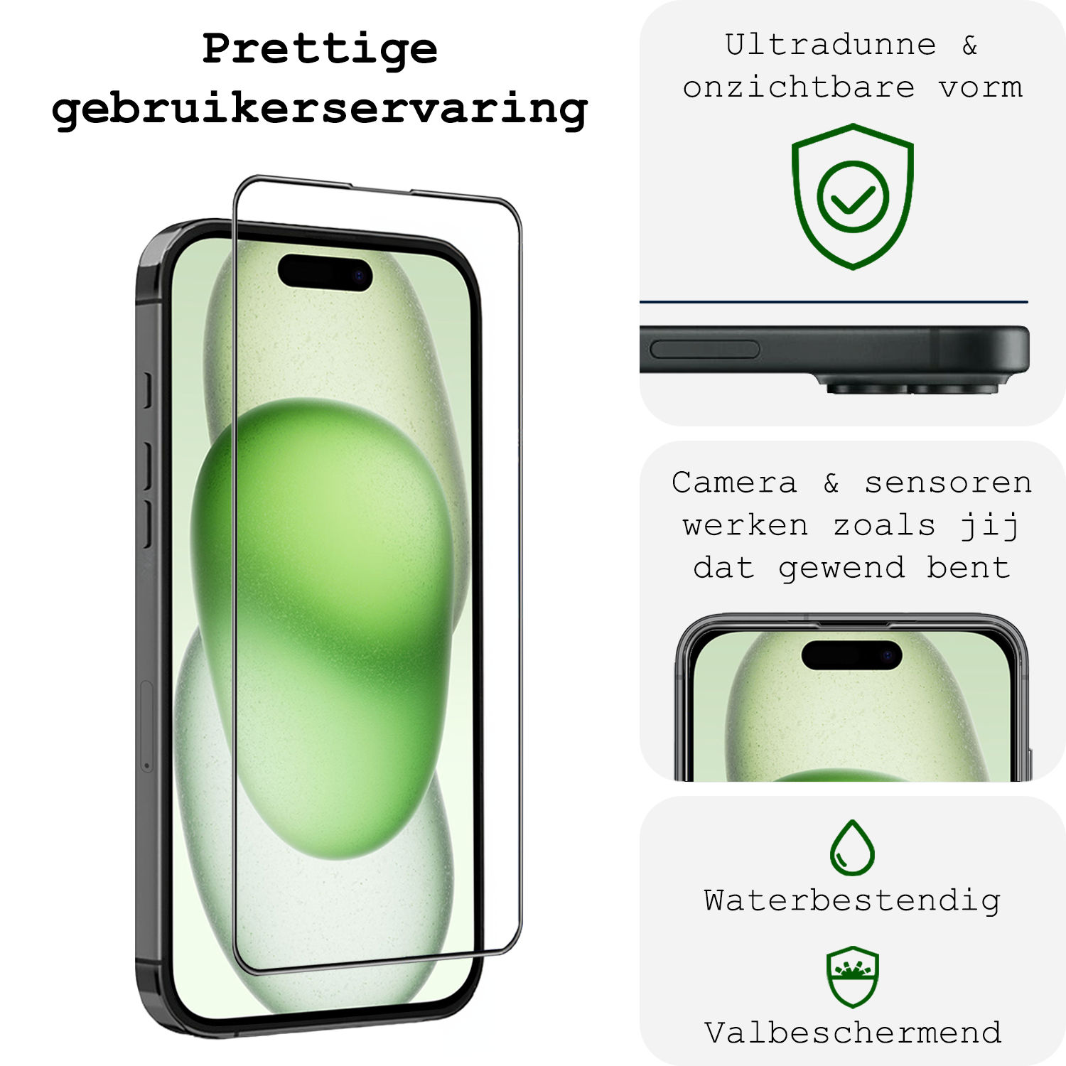 BASEY. Screenprotector Geschikt voor iPhone 15 Pro Max Screenprotector Met Montage Frame Beschermglas Flexibel Full Cover - Screenprotector Geschikt voor iPhone 15 Pro Max Screen Protector Met Installatie Kit Full Cover - 3 Stuks