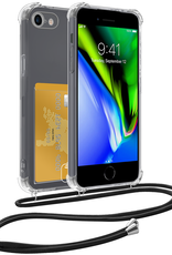 BASEY. Hoes Geschikt voor iPhone 7 Hoesje Pas Houder Shock Proof Case Hoes Met Koord - Hoesje Geschikt voor iPhone 7 Hoes Met Telefoonkoord Pasjeshouder Cover - Transparant