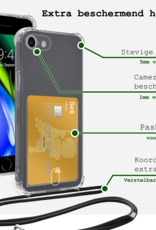 BASEY. Hoes Geschikt voor iPhone 7 Hoesje Pas Houder Shock Proof Case Hoes Met Koord - Hoesje Geschikt voor iPhone 7 Hoes Met Telefoonkoord Pasjeshouder Cover - Transparant