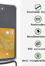 BASEY. Hoes Geschikt voor iPhone 7 Hoesje Pas Houder Shock Proof Case Hoes Met Koord - Hoesje Geschikt voor iPhone 7 Hoes Met Telefoonkoord Pasjeshouder Cover - Transparant - 2 Stuks