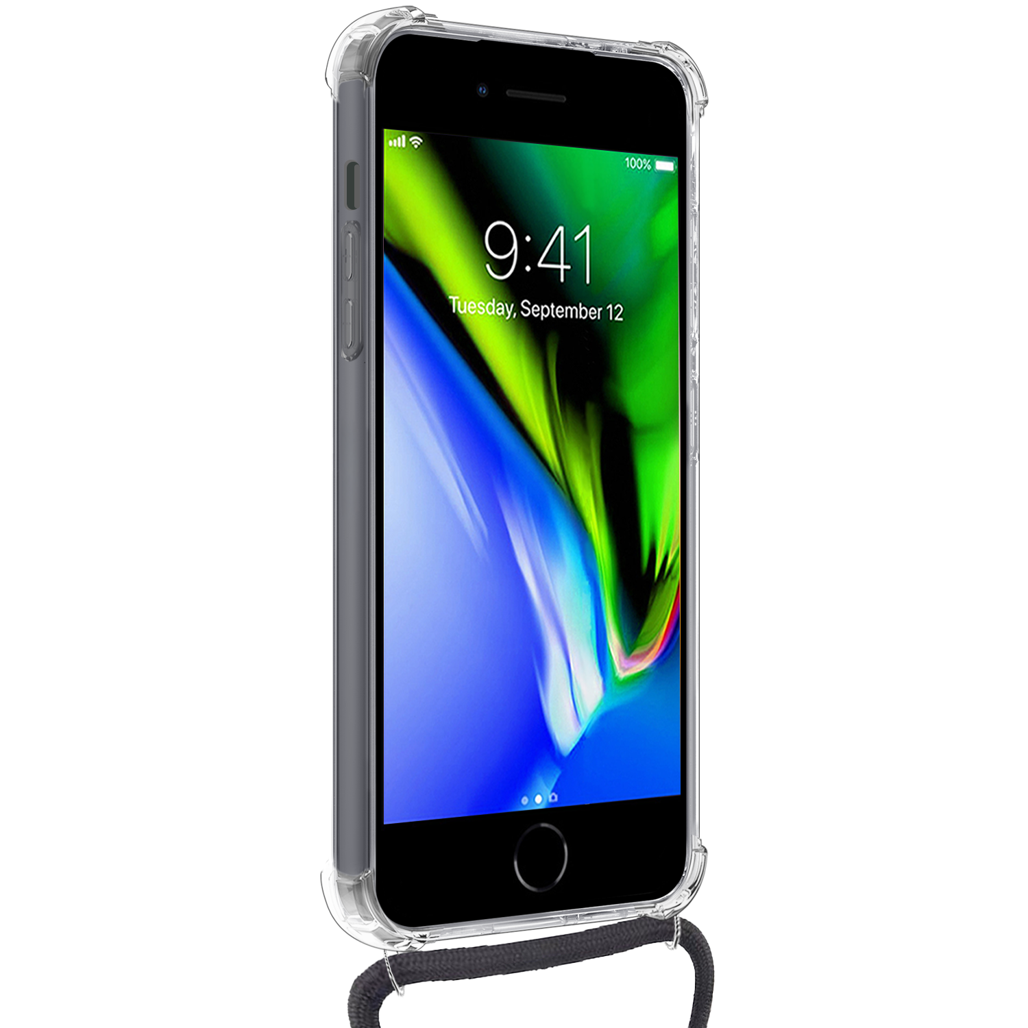 BASEY. Hoes Geschikt voor iPhone 7 Hoesje Pas Houder Shock Proof Case Hoes Met Koord - Hoesje Geschikt voor iPhone 7 Hoes Met Telefoonkoord Pasjeshouder Cover - Transparant - 2 Stuks