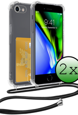 BASEY. Hoes Geschikt voor iPhone 7 Hoesje Pas Houder Shock Proof Case Hoes Met Koord - Hoesje Geschikt voor iPhone 7 Hoes Met Telefoonkoord Pasjeshouder Cover - Transparant - 2 Stuks
