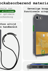 BASEY. Hoes Geschikt voor iPhone 8 Hoesje Pas Houder Shock Proof Case Hoes Met Koord - Hoesje Geschikt voor iPhone 8 Hoes Met Telefoonkoord Pasjeshouder Cover - Transparant