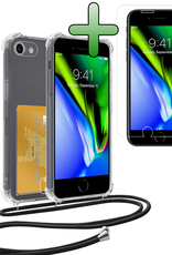 BASEY. Hoes Geschikt voor iPhone 8 Hoesje Pas Houder Shock Proof Case Hoes Met Koord Met Screenprotector - Hoesje Geschikt voor iPhone 8 Hoes Met Telefoonkoord Pasjeshouder Cover - Transparant