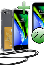 BASEY. Hoes Geschikt voor iPhone 8 Hoesje Pas Houder Shock Proof Case Hoes Met Koord Met 2x Screenprotector - Hoesje Geschikt voor iPhone 8 Hoes Met Telefoonkoord Pasjeshouder Cover - Transparant