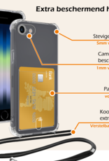 Nomfy Hoesje Geschikt voor iPhone 8 Hoesje Met Telefoonketting Pasjeshouder Shockproof Case Koord - Hoesje Geschikt voor iPhone 8 Hoes Met Kaarthouder - Transparant