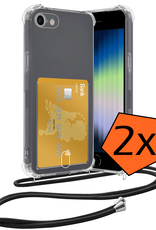 Nomfy Hoesje Geschikt voor iPhone 8 Hoesje Met Telefoonketting Pasjeshouder Shockproof Case Koord - Hoesje Geschikt voor iPhone 8 Hoes Met Kaarthouder - Transparant - 2 PACK