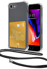 NoXx Hoes Geschikt voor iPhone 7 Hoesje Pasjeshouder Cover Met Koord Shock Proof Case Siliconen Hoes Met Telefoonkoord en Kaarthouder - Transparant