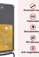 NoXx Hoes Geschikt voor iPhone 7 Hoesje Pasjeshouder Cover Met Koord Shock Proof Case Siliconen Hoes Met Telefoonkoord en Kaarthouder - Transparant
