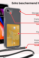 NoXx Hoes Geschikt voor iPhone 8 Hoesje Pasjeshouder Cover Met Koord Shock Proof Case Siliconen Hoes Met Telefoonkoord en Kaarthouder Met Screenprotector - Transparant
