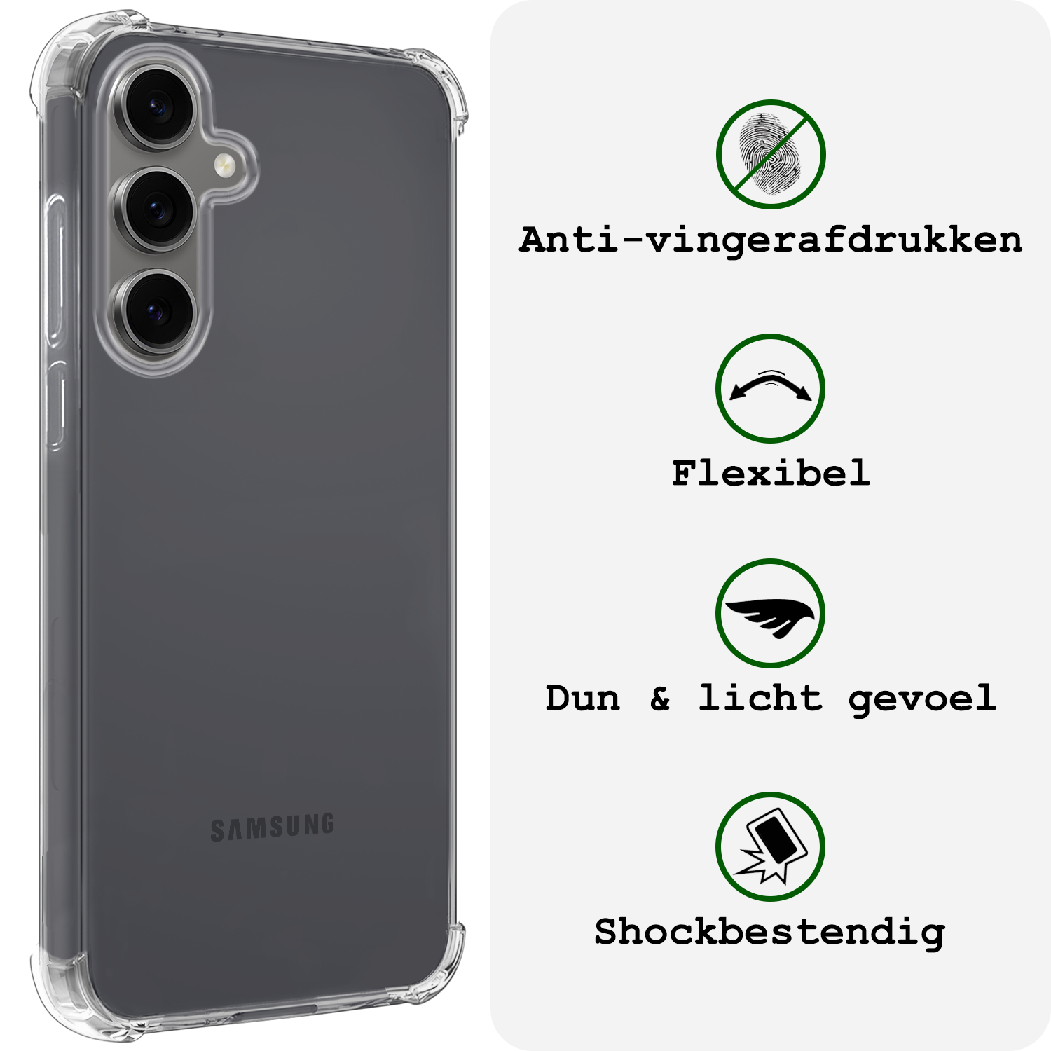 BASEY. Hoes Geschikt voor Samsung S24 FE Hoesje Shock Proof Case Hoes Siliconen Met Screenprotector - Hoesje Geschikt voor Samsung Galaxy S24 FE Hoes Cover Shockproof - Transparant
