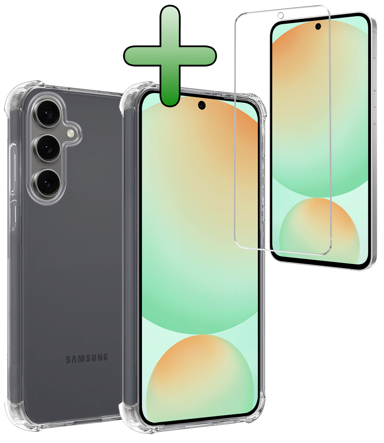 BASEY. Hoes Geschikt voor Samsung S24 FE Hoesje Shock Proof Case Hoes Siliconen Met Screenprotector - Hoesje Geschikt voor Samsung Galaxy S24 FE Hoes Cover Shockproof - Transparant