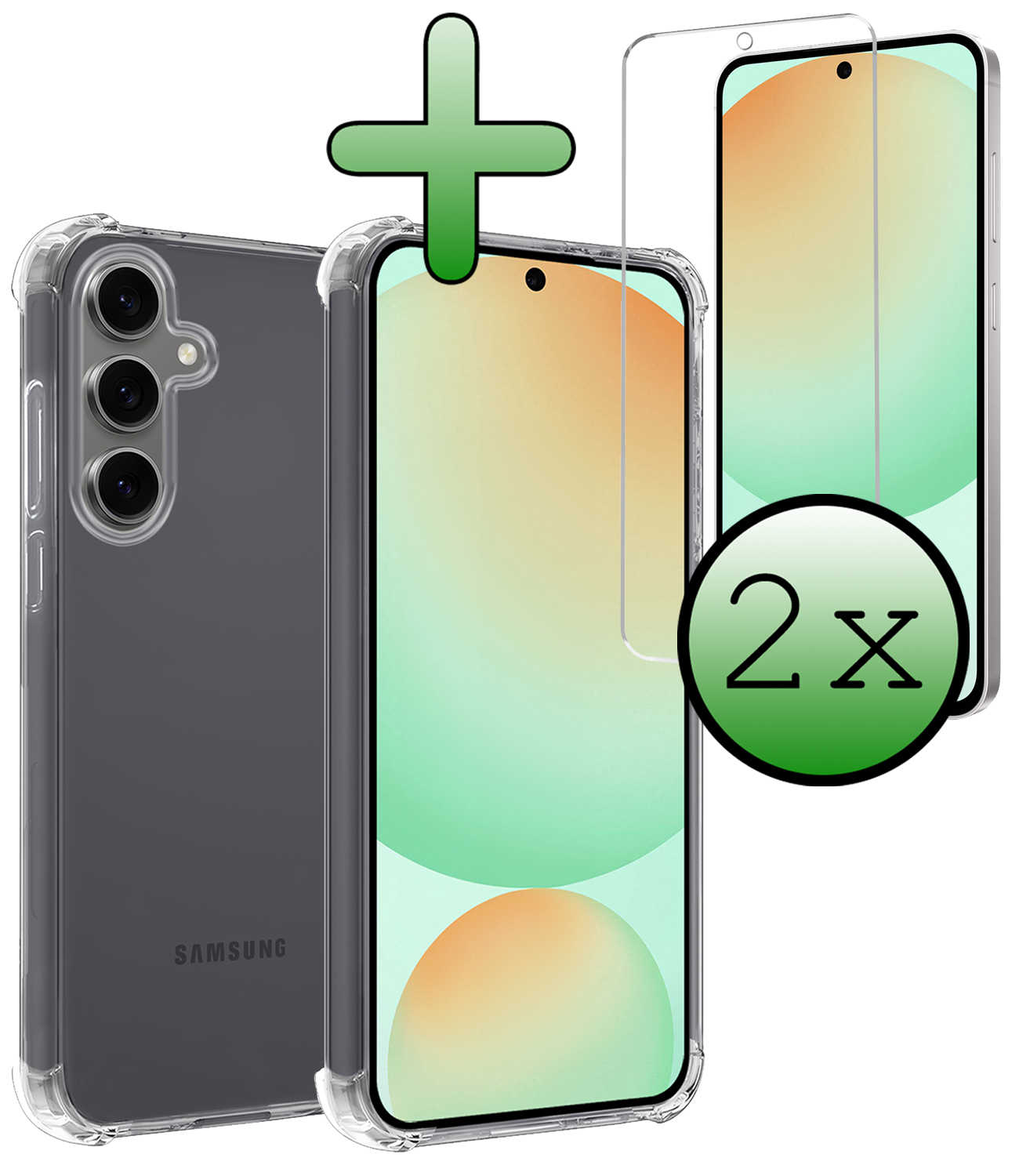 BASEY. Hoes Geschikt voor Samsung S24 FE Hoesje Shock Proof Case Hoes Siliconen Met 2x Screenprotector - Hoesje Geschikt voor Samsung Galaxy S24 FE Hoes Cover Shockproof - Transparant