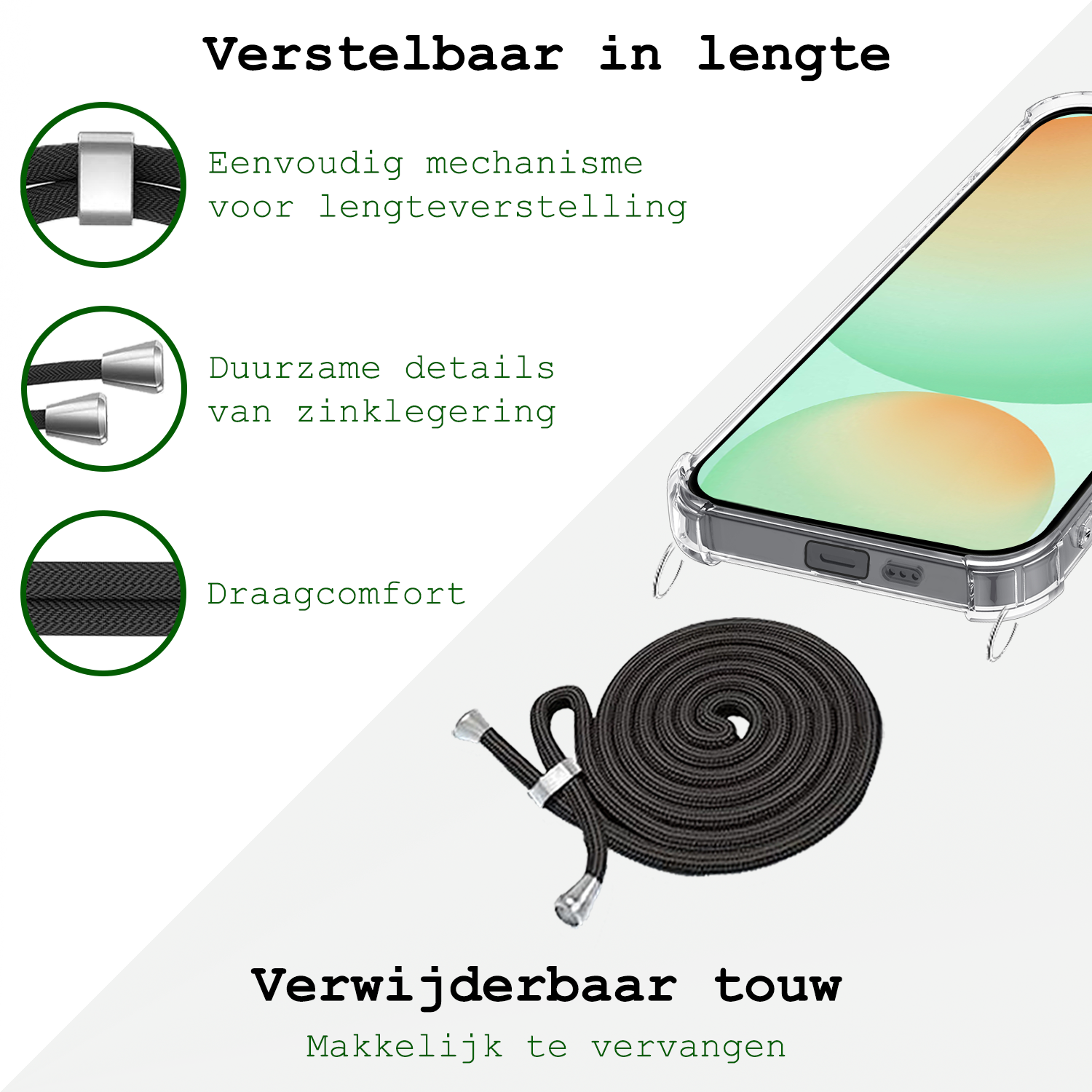 BASEY. Hoes Geschikt voor Samsung S24 FE Hoesje Shock Proof Case Met Koord Shock Hoes Met Koord - Hoesje Geschikt voor Samsung Galaxy S24 FE Hoes Cover Met Koord - Transparant