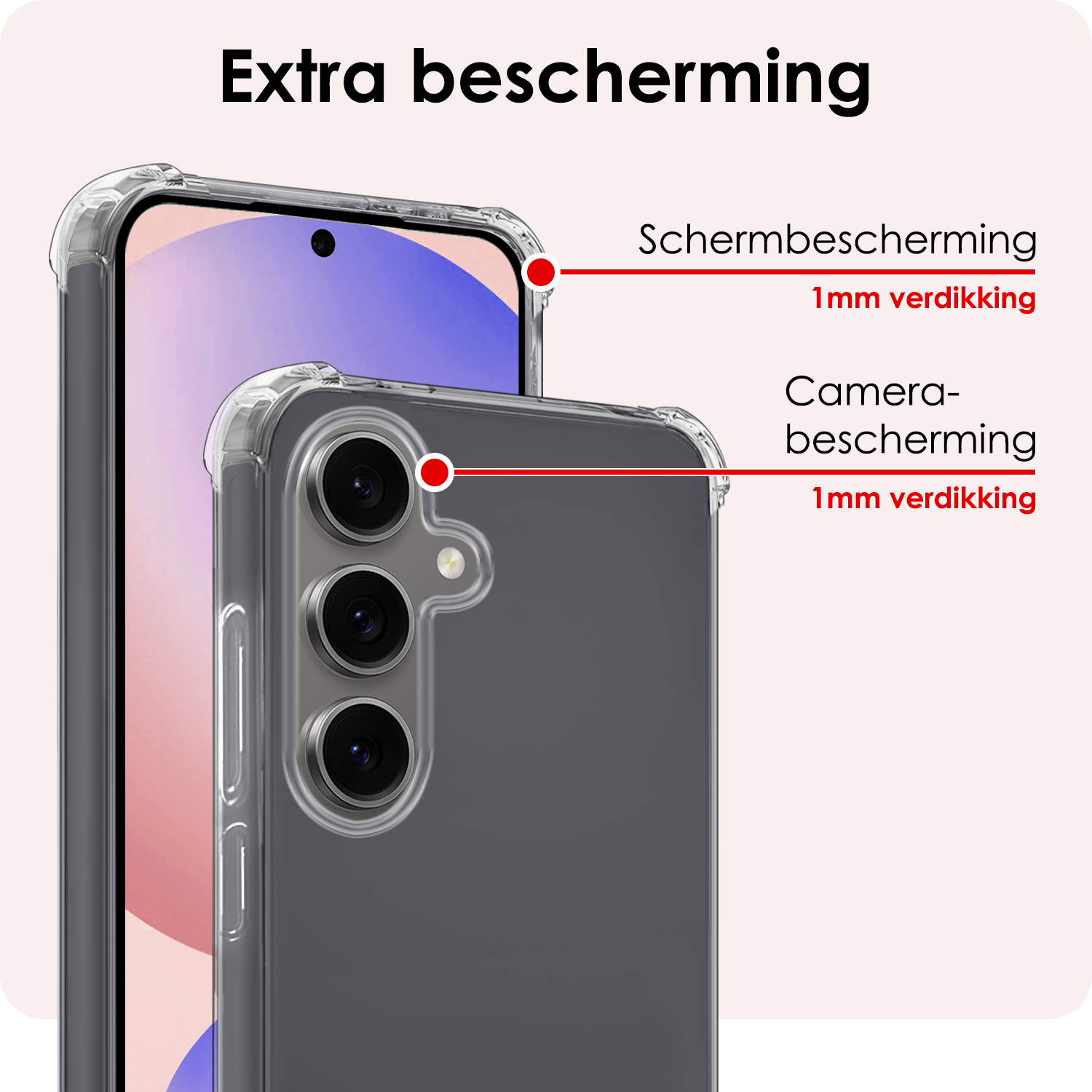 NoXx Hoes Geschikt voor Samsung S24 FE Hoesje Siliconen Cover Shock Proof Back Case Shockproof Hoes - Transparant - 2 PACK