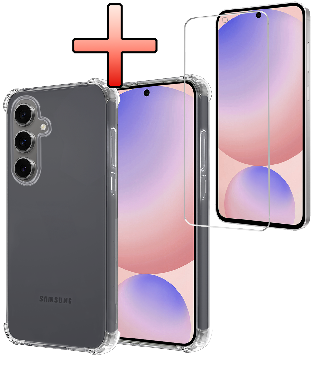 NoXx Hoes Geschikt voor Samsung S24 FE Hoesje Siliconen Cover Shock Proof Back Case Shockproof Hoes Met Screenprotector - Transparant