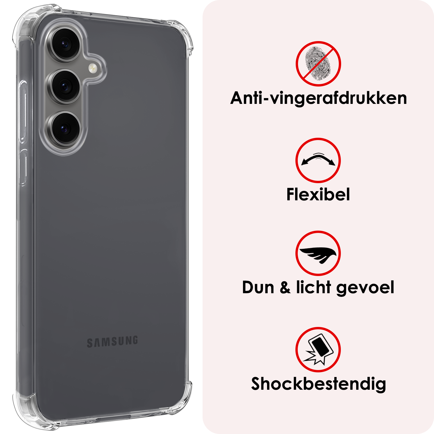 NoXx Hoes Geschikt voor Samsung S24 FE Hoesje Siliconen Cover Shock Proof Back Case Shockproof Hoes Met Screenprotector - Transparant