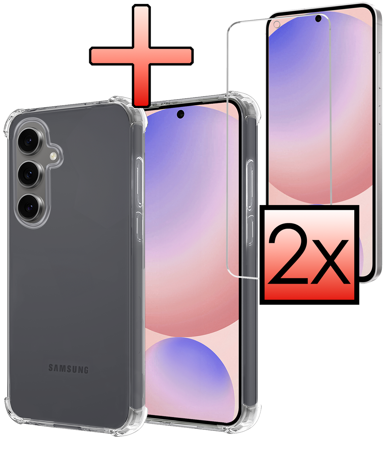 NoXx Hoes Geschikt voor Samsung S24 FE Hoesje Siliconen Cover Shock Proof Back Case Shockproof Hoes Met 2x Screenprotector - Transparant