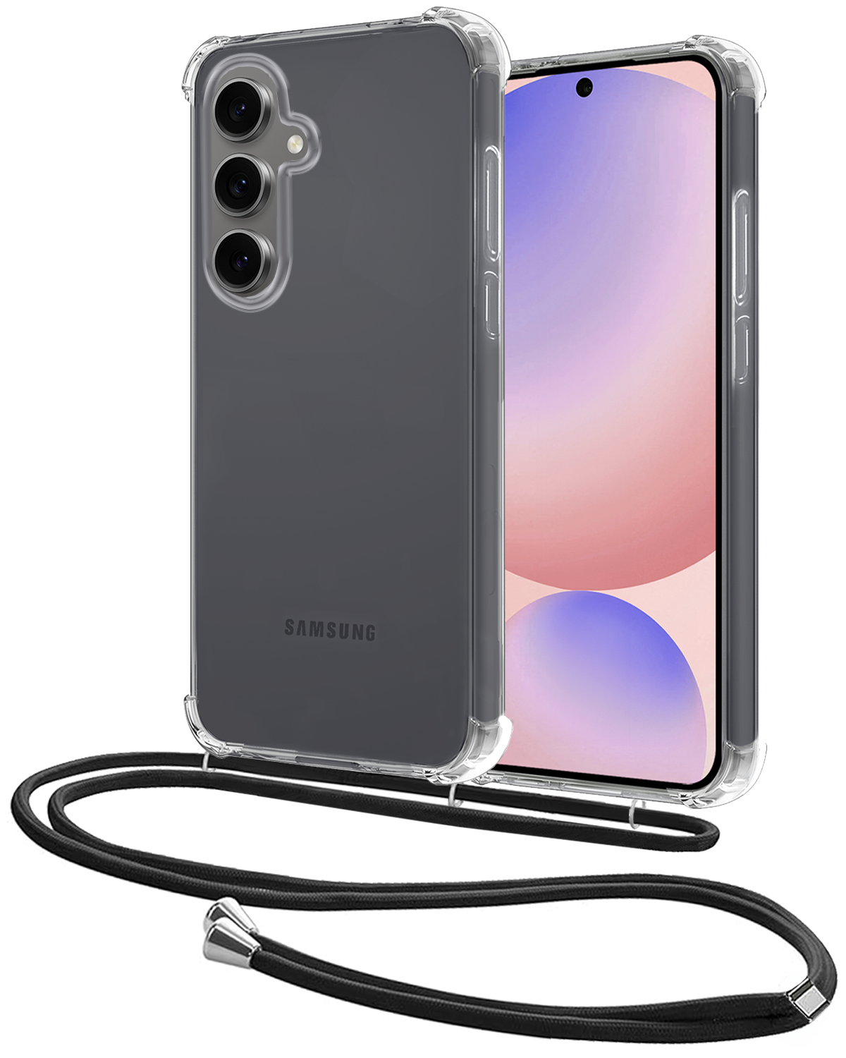 NoXx Hoes Geschikt voor Samsung S24 FE Hoesje Transparant Met Telefoonkoord Cover Shock Proof Case Koord Hoes