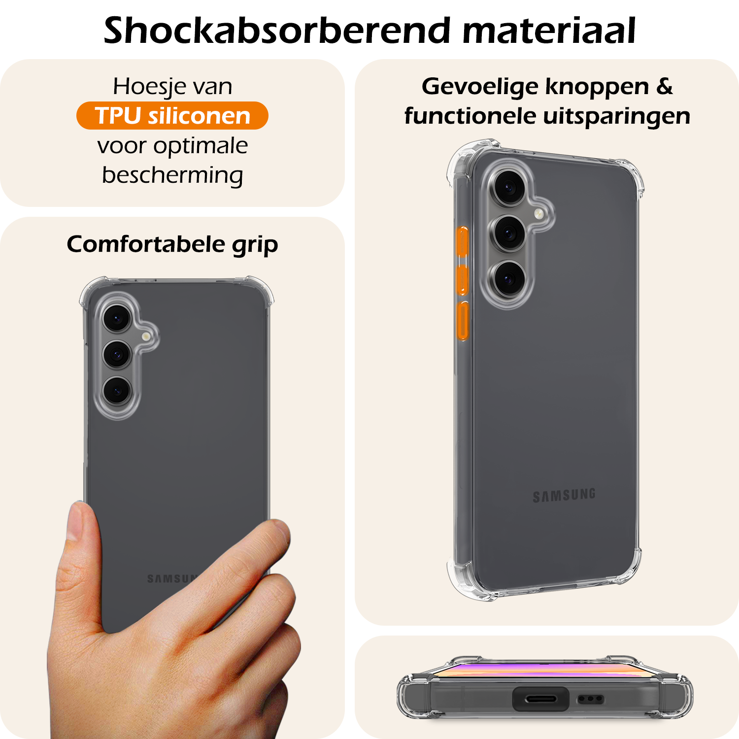 Nomfy Hoesje Geschikt voor Samsung S24 FE Hoesje Shock Proof Cover Case Shockproof - Hoes Geschikt voor Samsung Galaxy S24 FE Hoes Siliconen Back Case - Transparant - 2 PACK