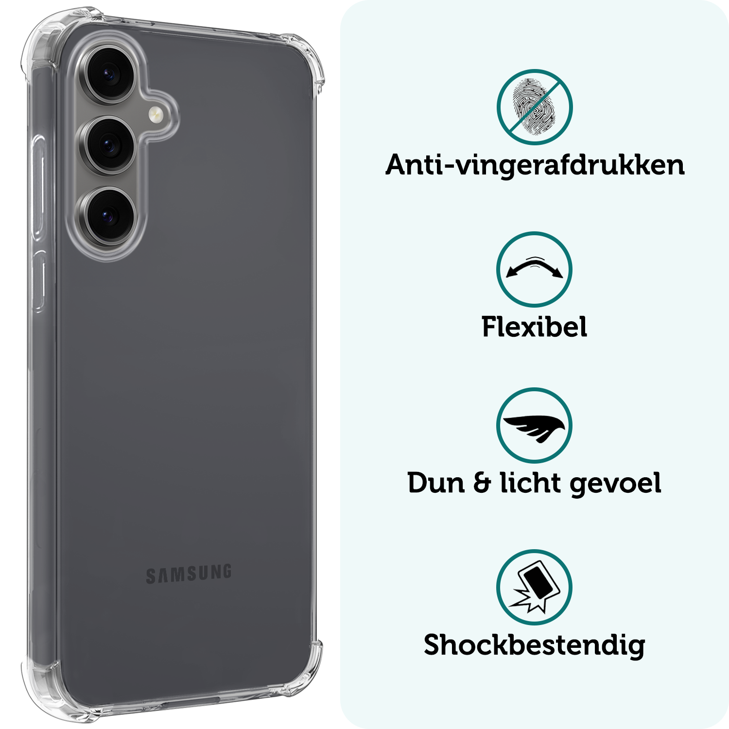 Forterra Hoesje Geschikt voor Samsung S24 FE Case Shockproof Siliconen Hoes - Hoes Geschikt voor Samsung Galaxy S24 FE Hoesje Shock Proof Back Cover - Transparant - 2 PACK