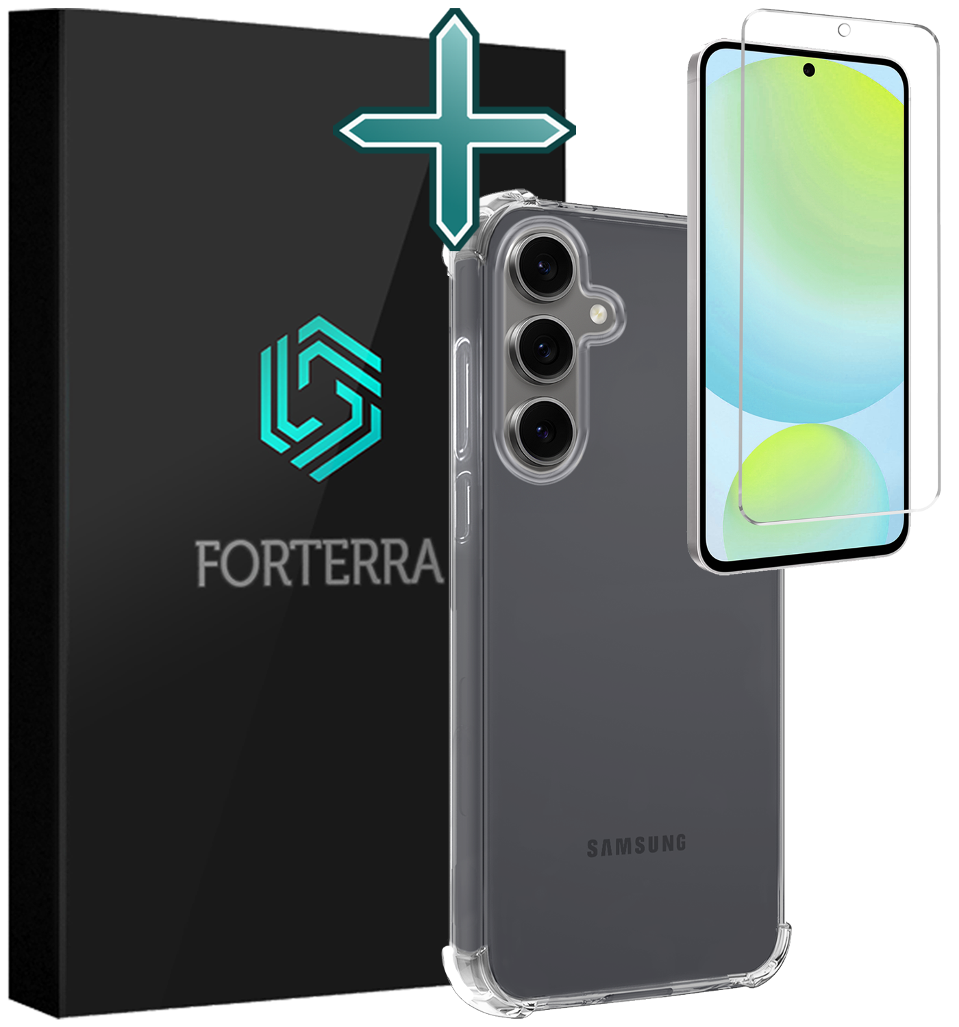 Forterra Hoesje Geschikt voor Samsung S24 FE Case Shockproof Siliconen Hoes Met Screenprotector - Hoes Geschikt voor Samsung Galaxy S24 FE Hoesje Shock Proof Back Cover - Transparant