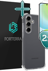 Forterra Hoesje Geschikt voor Samsung S24 FE Case Shockproof Siliconen Hoes Met 2x Screenprotector - Hoes Geschikt voor Samsung Galaxy S24 FE Hoesje Shock Proof Back Cover - Transparant