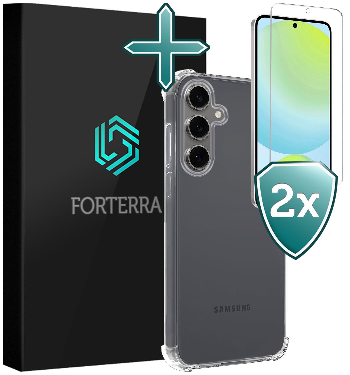 Forterra Hoesje Geschikt voor Samsung S24 FE Case Shockproof Siliconen Hoes Met 2x Screenprotector - Hoes Geschikt voor Samsung Galaxy S24 FE Hoesje Shock Proof Back Cover - Transparant