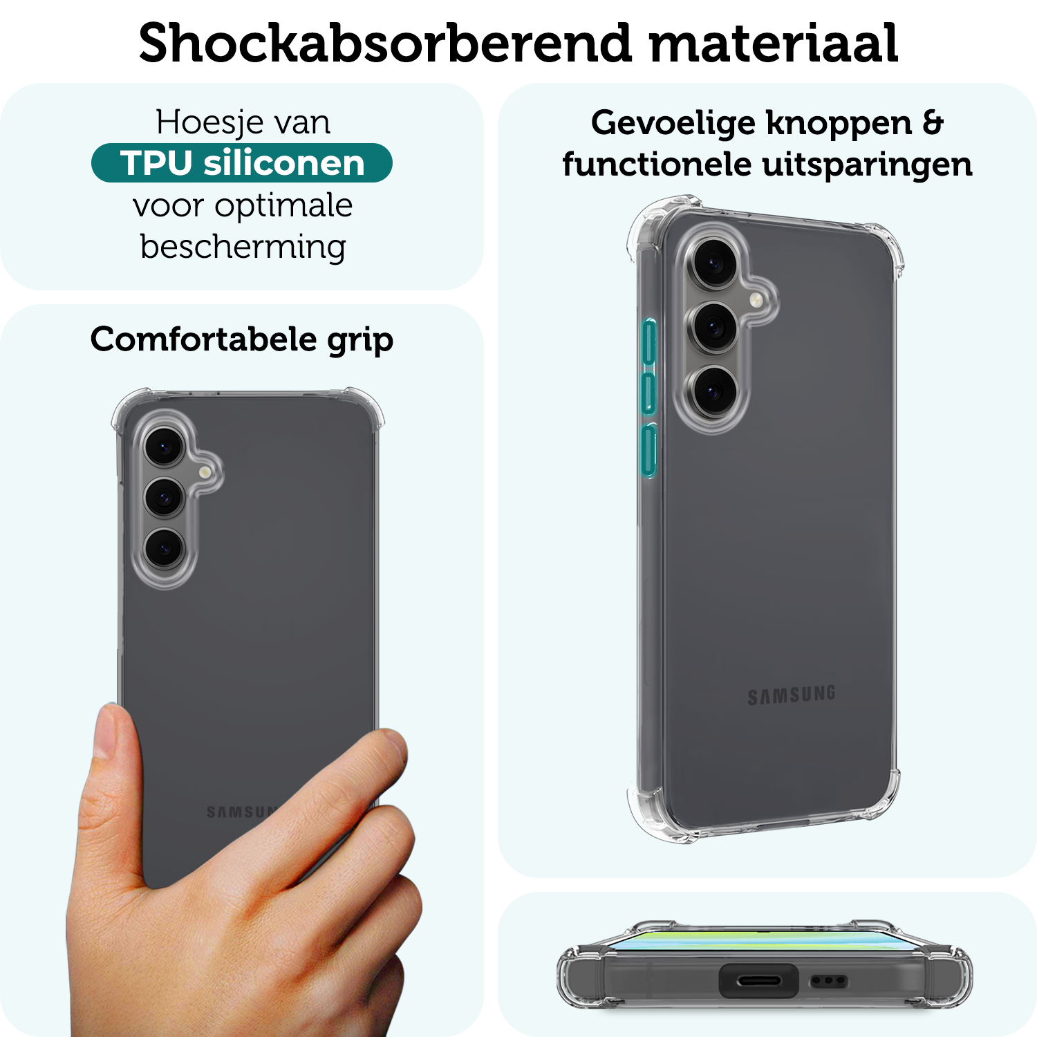Forterra Hoesje Geschikt voor Samsung S24 FE Case Shockproof Siliconen Hoes Met 2x Screenprotector - Hoes Geschikt voor Samsung Galaxy S24 FE Hoesje Shock Proof Back Cover - Transparant