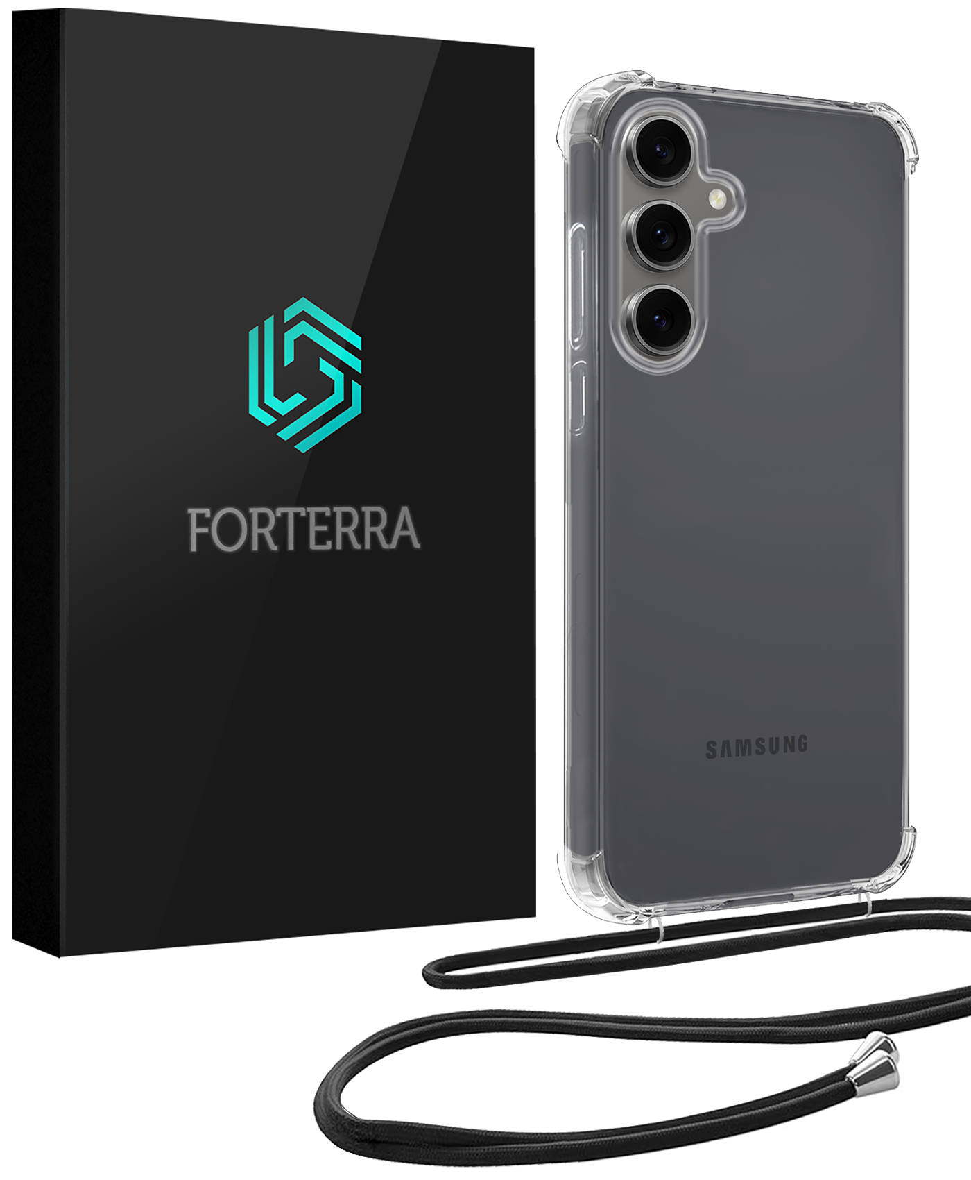 Forterra Hoesje Geschikt voor Samsung S24 FE Case Siliconen Hoes Met Koord - Hoes Geschikt voor Samsung Galaxy S24 FE Met Telefoonkoord Hoesje Back Cover - Transparant