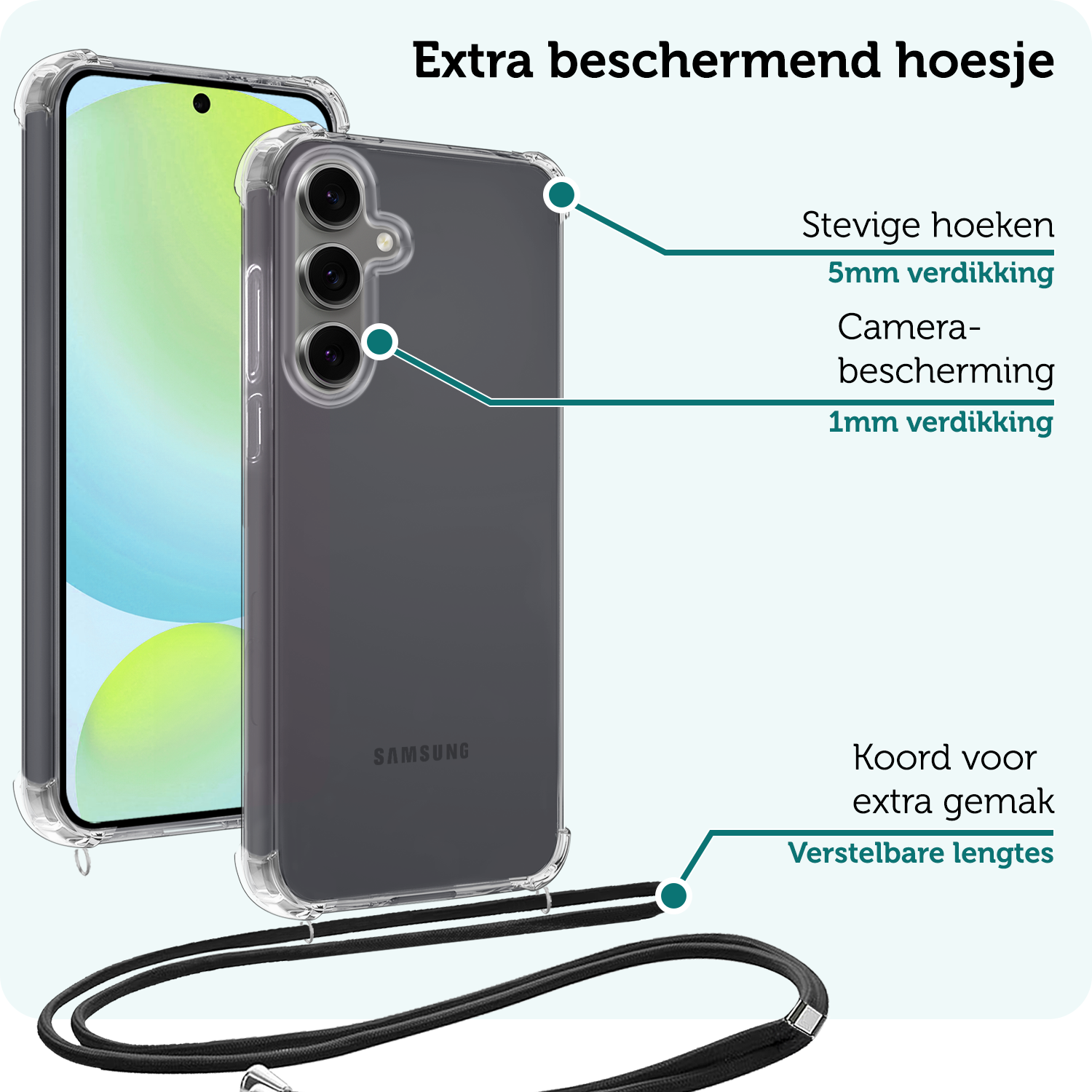 Forterra Hoesje Geschikt voor Samsung S24 FE Case Siliconen Hoes Met Koord - Hoes Geschikt voor Samsung Galaxy S24 FE Met Telefoonkoord Hoesje Back Cover - Transparant