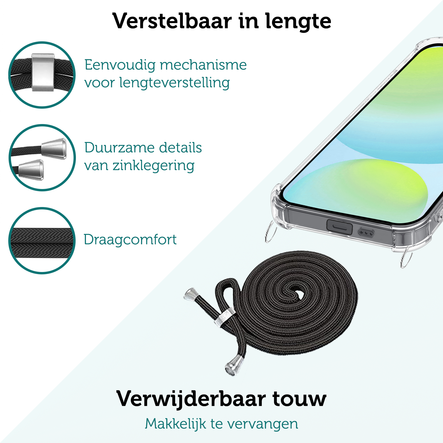 Forterra Hoesje Geschikt voor Samsung S24 FE Case Siliconen Hoes Met Koord - Hoes Geschikt voor Samsung Galaxy S24 FE Met Telefoonkoord Hoesje Back Cover - Transparant