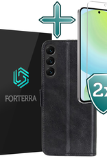 Forterra Hoesje Geschikt voor Samsung S24 FE Book Case Kunstleer Hoes Met 2x Screenprotector - Hoes Geschikt voor Samsung Galaxy S24 FE Hoesje Bookcase Met Pasjeshouder - Zwart