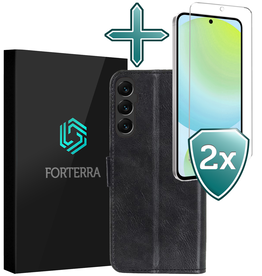 Forterra Forterra Samsung Galaxy S24 FE Hoesje Bookcase Met 2x Screenprotector - Zwart
