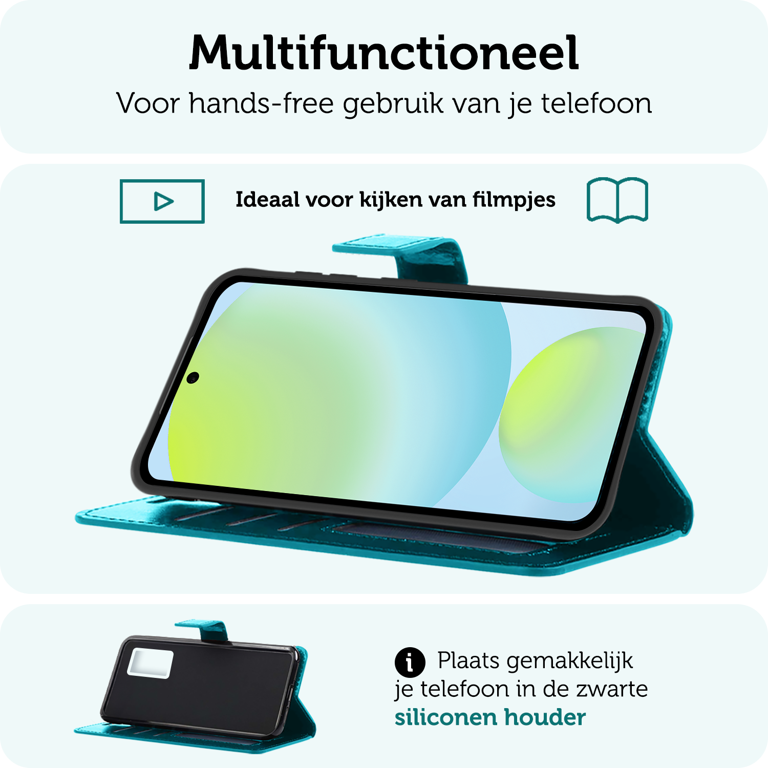 Forterra Hoesje Geschikt voor Samsung S24 FE Book Case Kunstleer Hoes Met 2x Screenprotector - Hoes Geschikt voor Samsung Galaxy S24 FE Hoesje Bookcase Met Pasjeshouder - Turquoise