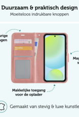 Forterra Hoesje Geschikt voor Samsung S24 FE Book Case Kunstleer Hoes Met 2x Screenprotector - Hoes Geschikt voor Samsung Galaxy S24 FE Hoesje Bookcase Met Pasjeshouder - Rosé goud