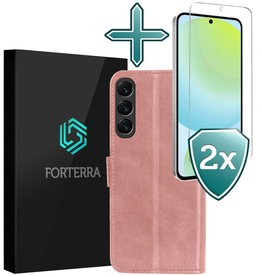 Forterra Forterra Samsung Galaxy S24 FE Hoesje Bookcase Met 2x Screenprotector - Rose Goud