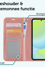 Forterra Hoesje Geschikt voor Samsung S24 FE Book Case Kunstleer Hoes Met 2x Screenprotector - Hoes Geschikt voor Samsung Galaxy S24 FE Hoesje Bookcase Met Pasjeshouder - Rosé goud