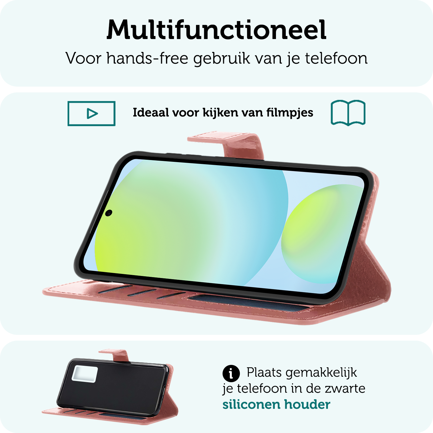 Forterra Hoesje Geschikt voor Samsung S24 FE Book Case Kunstleer Hoes Met 2x Screenprotector - Hoes Geschikt voor Samsung Galaxy S24 FE Hoesje Bookcase Met Pasjeshouder - Rosé goud