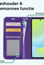 Forterra Hoesje Geschikt voor Samsung S24 FE Book Case Kunstleer Hoes Met 2x Screenprotector - Hoes Geschikt voor Samsung Galaxy S24 FE Hoesje Bookcase Met Pasjeshouder - Paars
