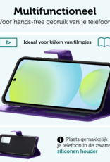 Forterra Hoesje Geschikt voor Samsung S24 FE Book Case Kunstleer Hoes Met 2x Screenprotector - Hoes Geschikt voor Samsung Galaxy S24 FE Hoesje Bookcase Met Pasjeshouder - Paars