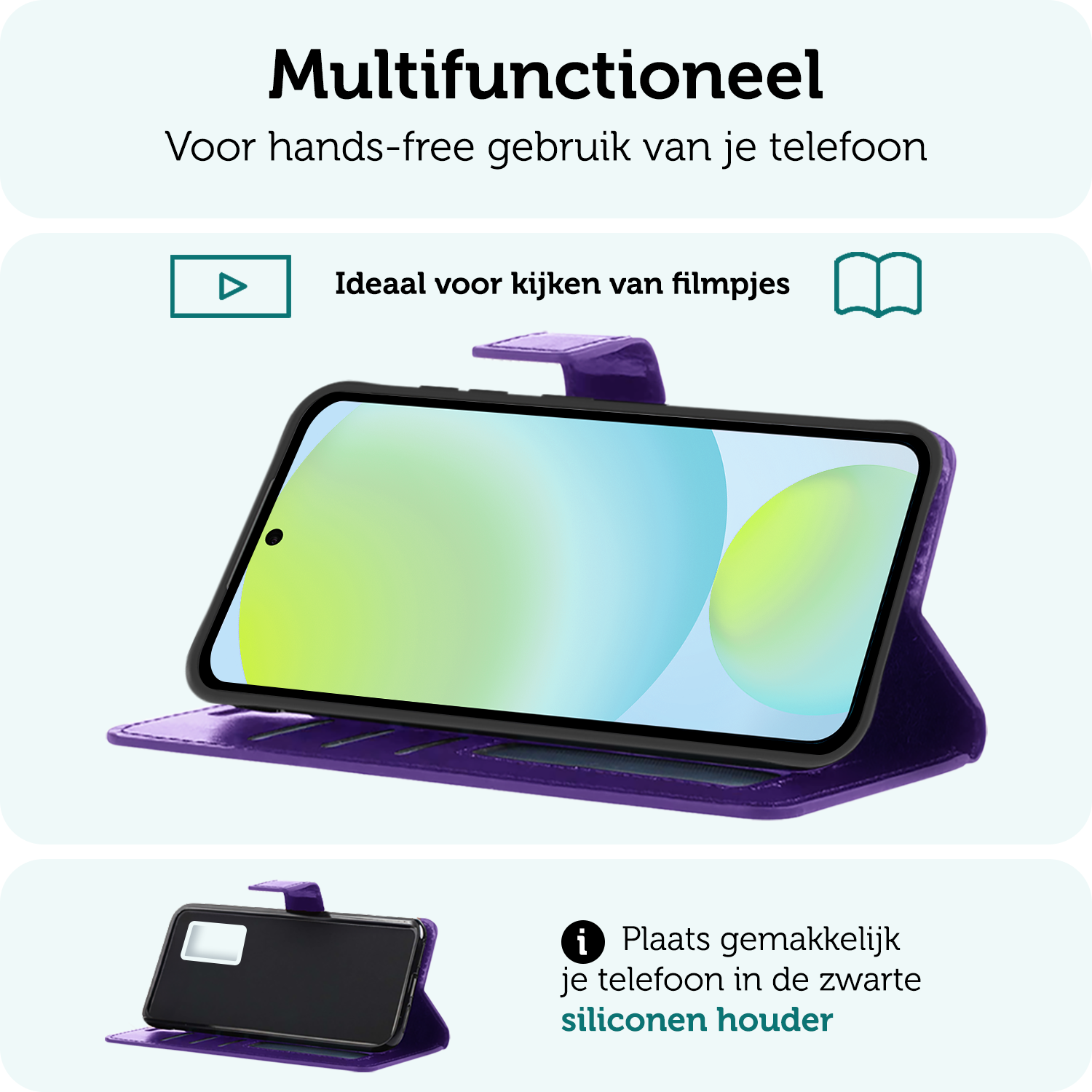 Forterra Hoesje Geschikt voor Samsung S24 FE Book Case Kunstleer Hoes Met 2x Screenprotector - Hoes Geschikt voor Samsung Galaxy S24 FE Hoesje Bookcase Met Pasjeshouder - Paars