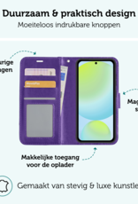Forterra Hoesje Geschikt voor Samsung S24 FE Book Case Kunstleer Hoes Met 2x Screenprotector - Hoes Geschikt voor Samsung Galaxy S24 FE Hoesje Bookcase Met Pasjeshouder - Paars