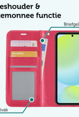 Forterra Hoesje Geschikt voor Samsung S24 FE Book Case Kunstleer Hoes Met 2x Screenprotector - Hoes Geschikt voor Samsung Galaxy S24 FE Hoesje Bookcase Met Pasjeshouder - Donkerroze